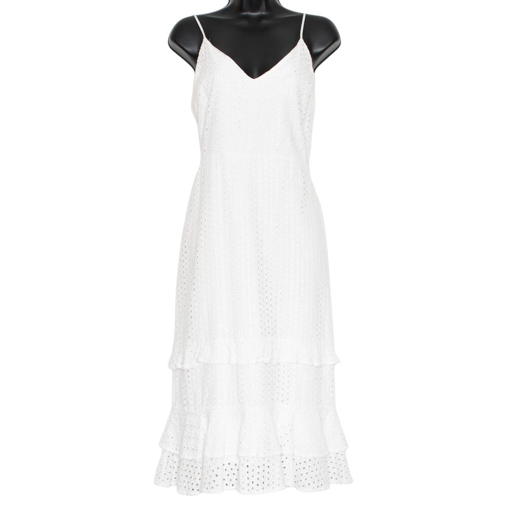 Express Sundress Eyelet Tiered Midi Ruffle Hem Vacation Beach Coastal White M